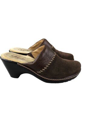 SoftSpots Women's Size 7M Brown Leather Suede Closed Toe Slip On Heeled Mules